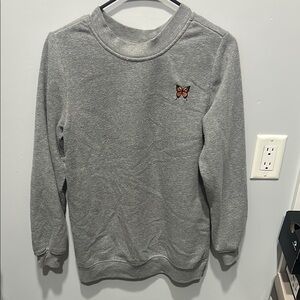 Gray Sweater with Butterfly Embroidery